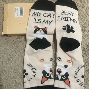 Cat Lover's Best Friend Socks - Black and Cream